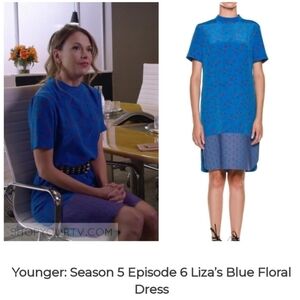 Marni Blue Silk Sateen Floral Shift Dress